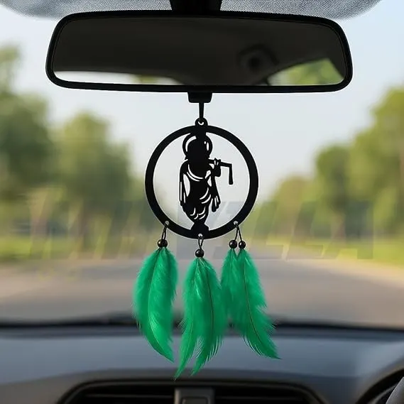 Krishna Dream Catcher Car Hanging – Spiritual Rearview Mirror Charm