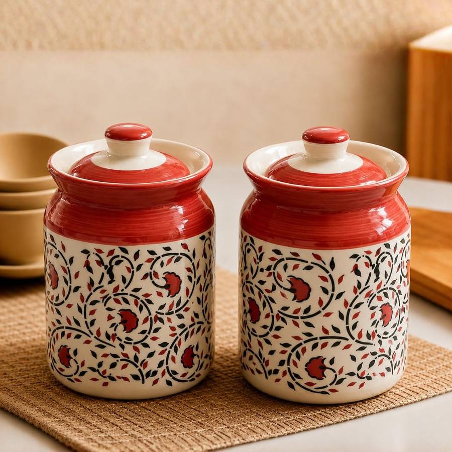 Handmade Stoneware Ceramic Storage Jar with Lid 1000ml Set of 2 | Storage, Multi-Purpose