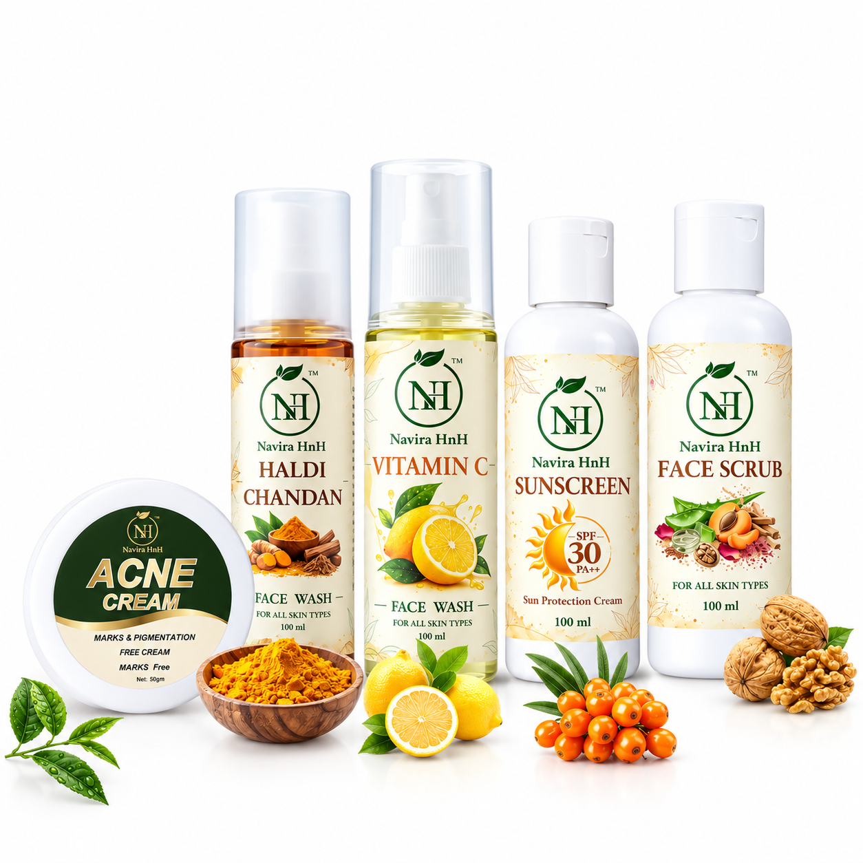 Complete Skincare Kit – Haldi Chandan Face Wash, Face Scrub, Sunscreen & Acne Cream